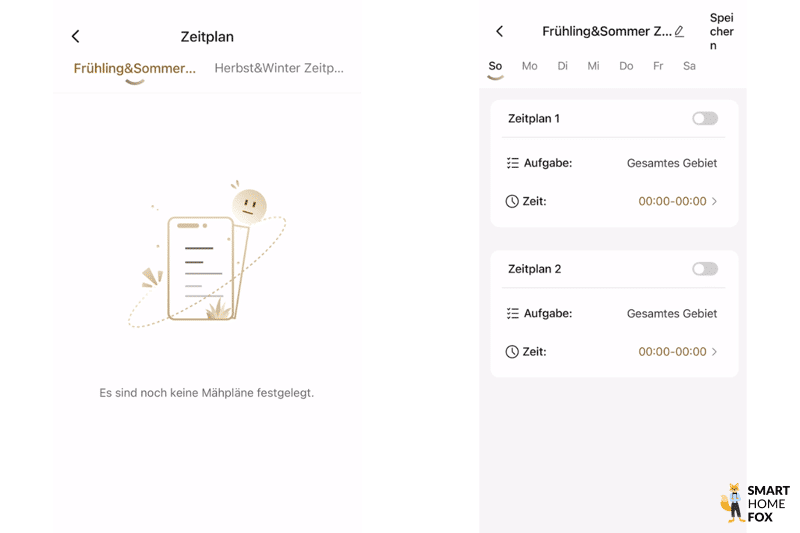 Die DreameHome App zeigt unterschiedliche Erstellung von Mäh-Zeitplänen des Dreame A1 Mähroboters.